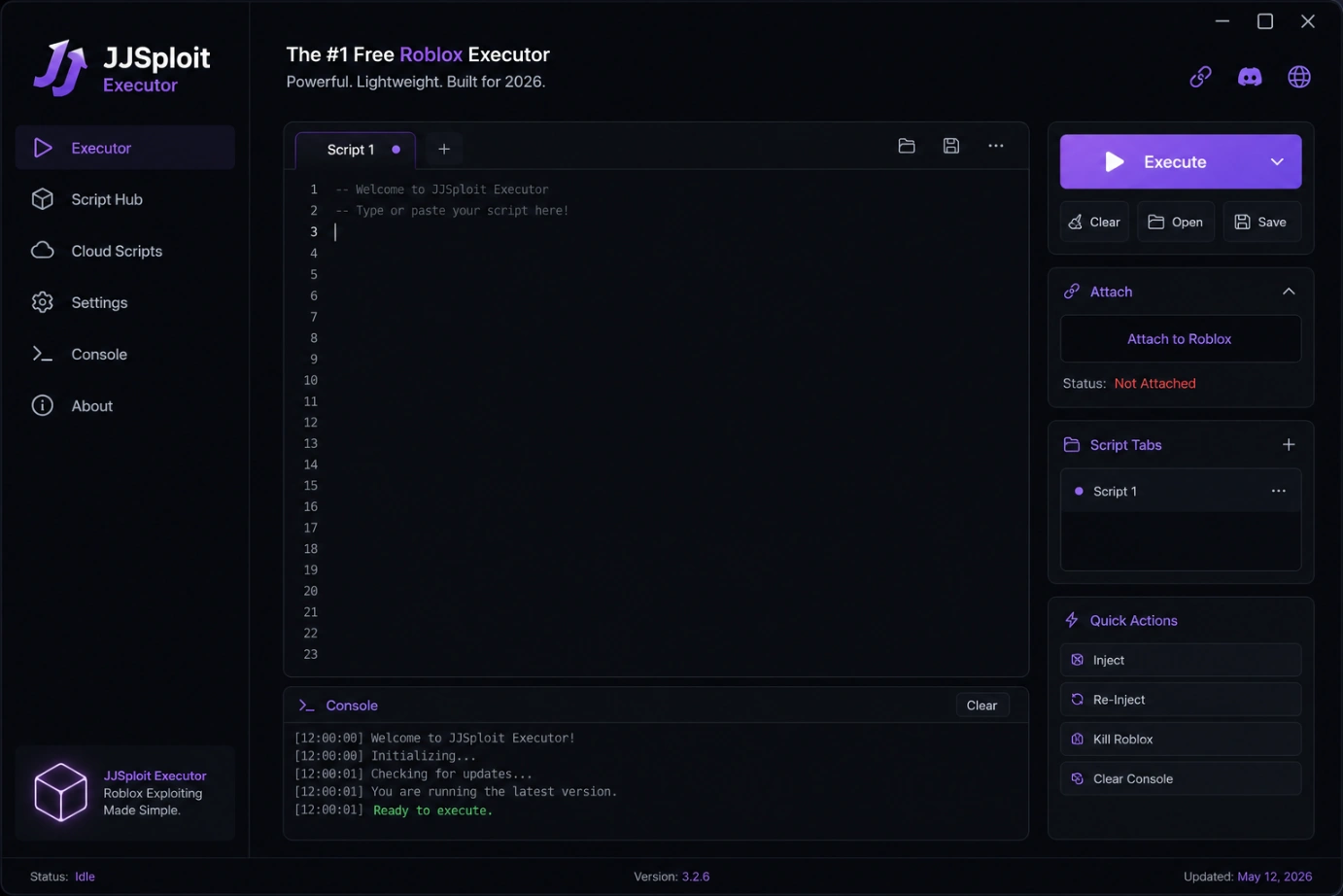 JJSploit Executor v4.1.7 interface — Roblox script executor with script browser, execution console, and auto-execute panel